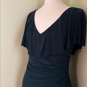 Ralph Lauren Green Backless V-Neck Dress with Draped Cape